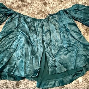 Urban Outfitters Teal Off-Shoulder Blouse (with stretch at neckline and sleeves)